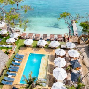 pool and beach view at Ibiza Beach Club Cartagena Rosario Islands