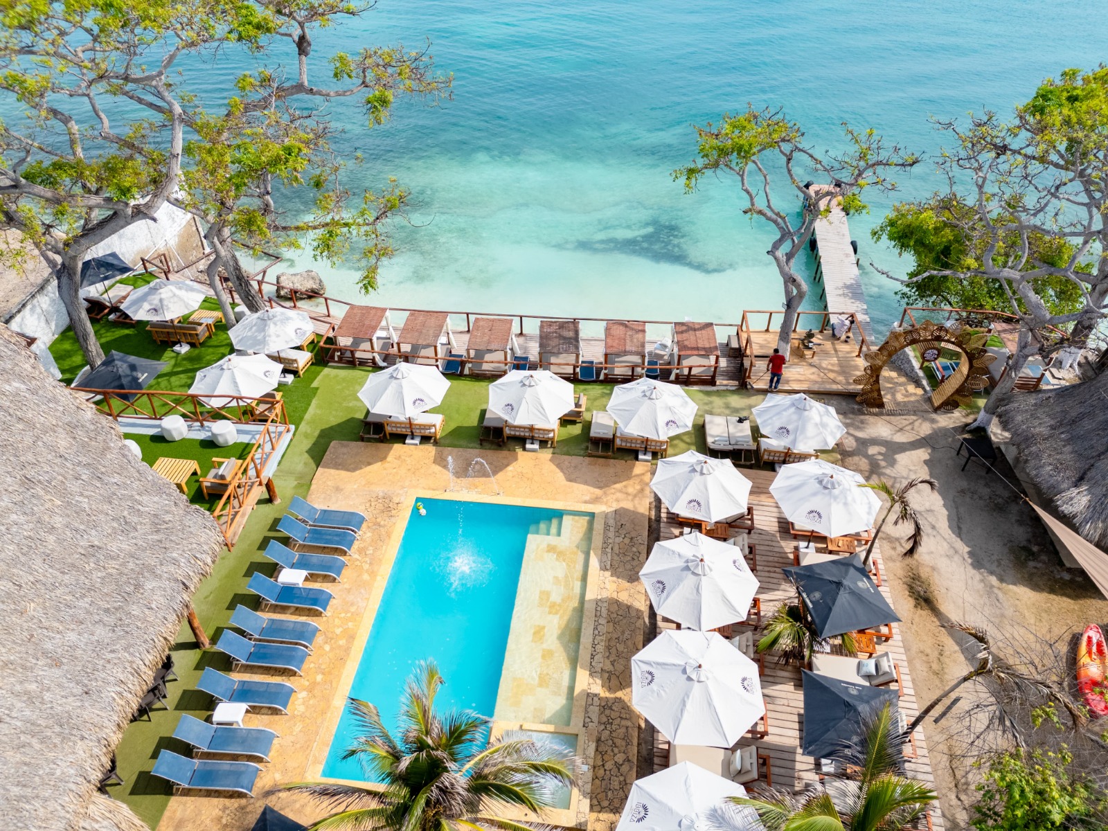 pool and beach view at Ibiza Beach Club Cartagena Rosario Islands